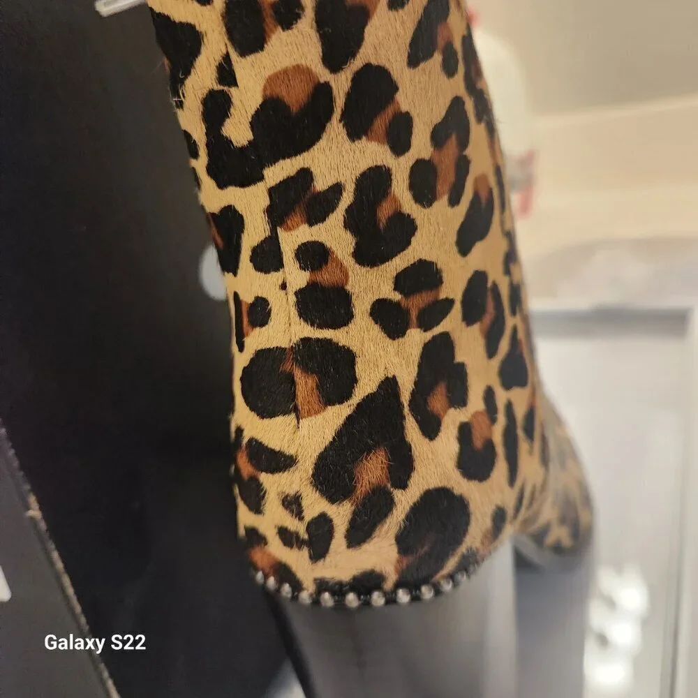 COACH Brown Drea Beadchain Leopard Block Heel Almond Toe Ankle Boots Booties 5 - Picture 7 of 14